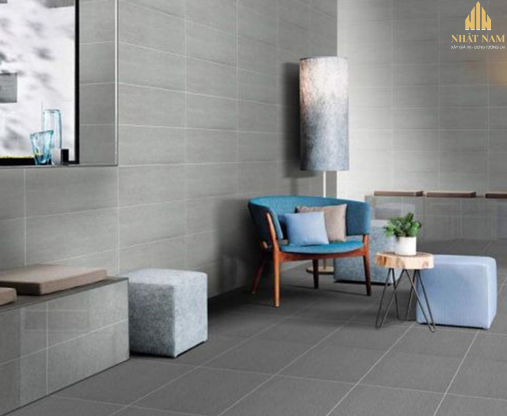 phối màu gạch ốp tường phòng khách