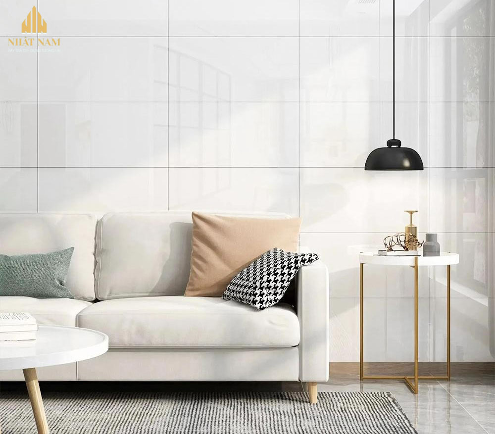 phối màu gạch ốp tường phòng khách