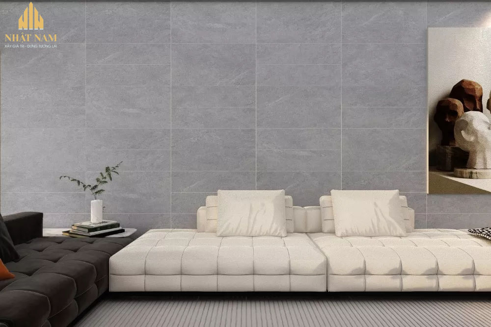 phối màu gạch ốp tường phòng khách